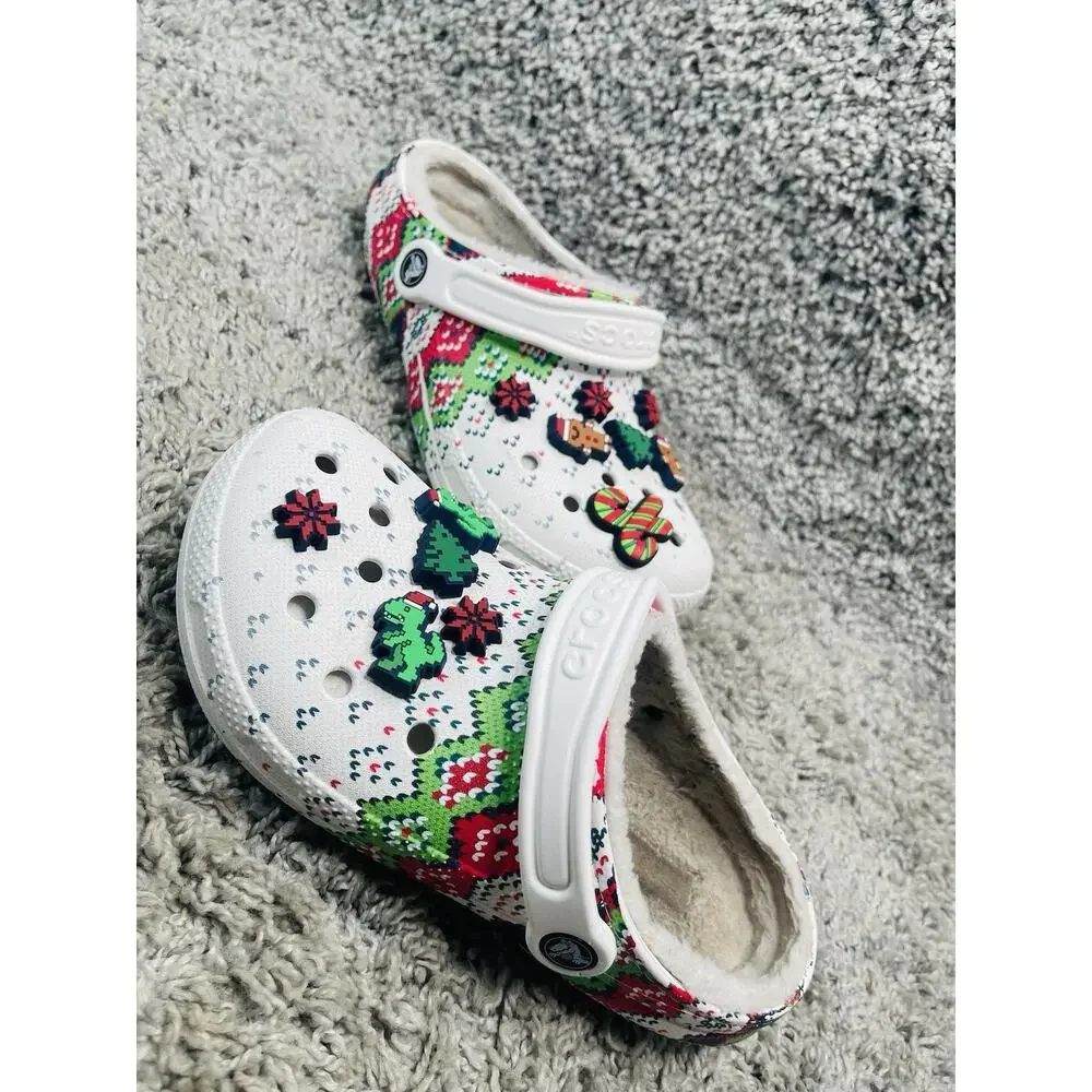 Crocs Classic Lined Holiday Christmas Charm Clogs Womens Size 7 Men Size 5